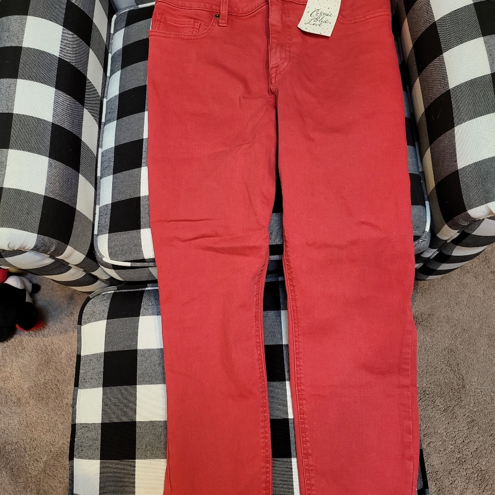 Red Denim Ankle Pants